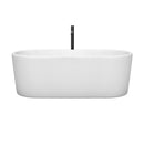 Wyndham Ursula 67" Soaking Bathtub in White with Floor Mounted Faucet Drain and Overflow Trim in Matte Black WCBTK151167MBATPBK