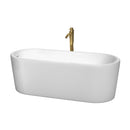 Wyndham Ursula 67" Soaking Bathtub In White With Shiny White Trim And Floor Mounted Faucet In Brushed Gold WCBTK151167SWATPGD