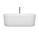 Wyndham Ursula 67" Soaking Bathtub in White with Shiny White Trim and Floor Mounted Faucet in Brushed Gold WCBTK151167SWATPGD