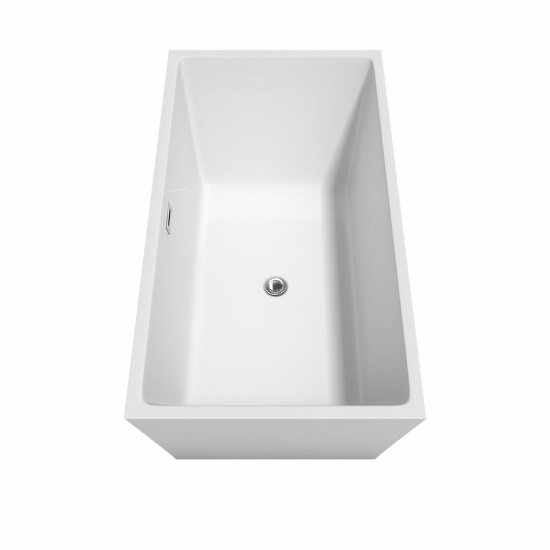 Wyndham Sara 59" Soaking Bathtub in White with Polished Chrome Trim and Floor Mounted Faucet in Matte Black WCBTK151459PCATPBK