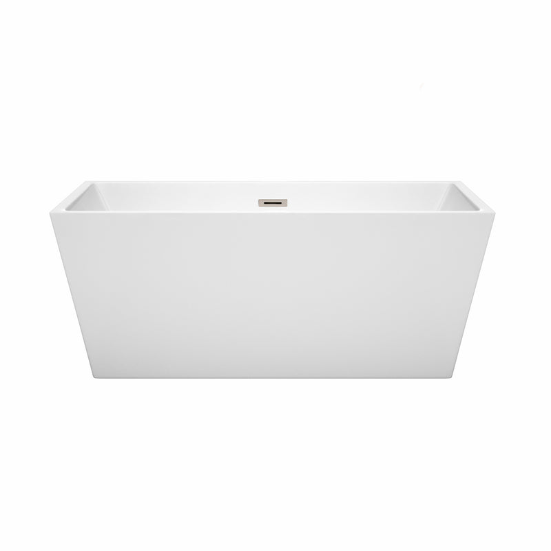 Wyndham Sara 59" Soaking Bathtub in White with Brushed Nickel Trim WCBTK151459BNTRIM