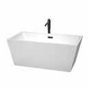 Wyndham Sara 59" Soaking Bathtub In White With Floor Mounted Faucet Drain And Overflow Trim In Matte Black WCBTK151459MBATPBK