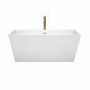 Wyndham Sara 59" Soaking Bathtub in White with Shiny White Trim and Floor Mounted Faucet in Brushed Gold WCBTK151459SWATPGD