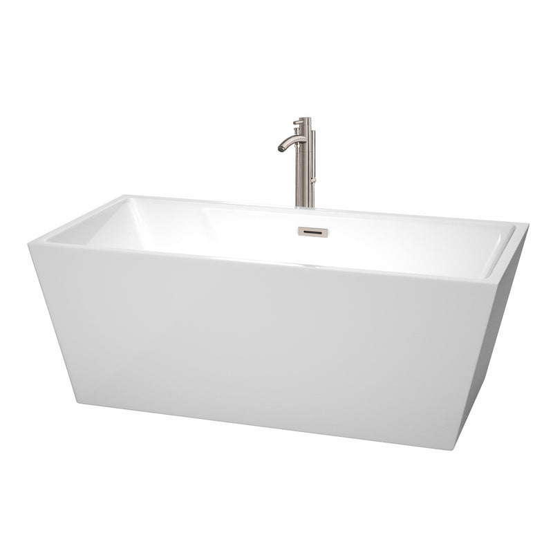 Wyndham Sara 63" Soaking Bathtub In White Brushed Nickel Trim And Brushed Nickel Floor Mounted Faucet WCBTK151463ATP11BN