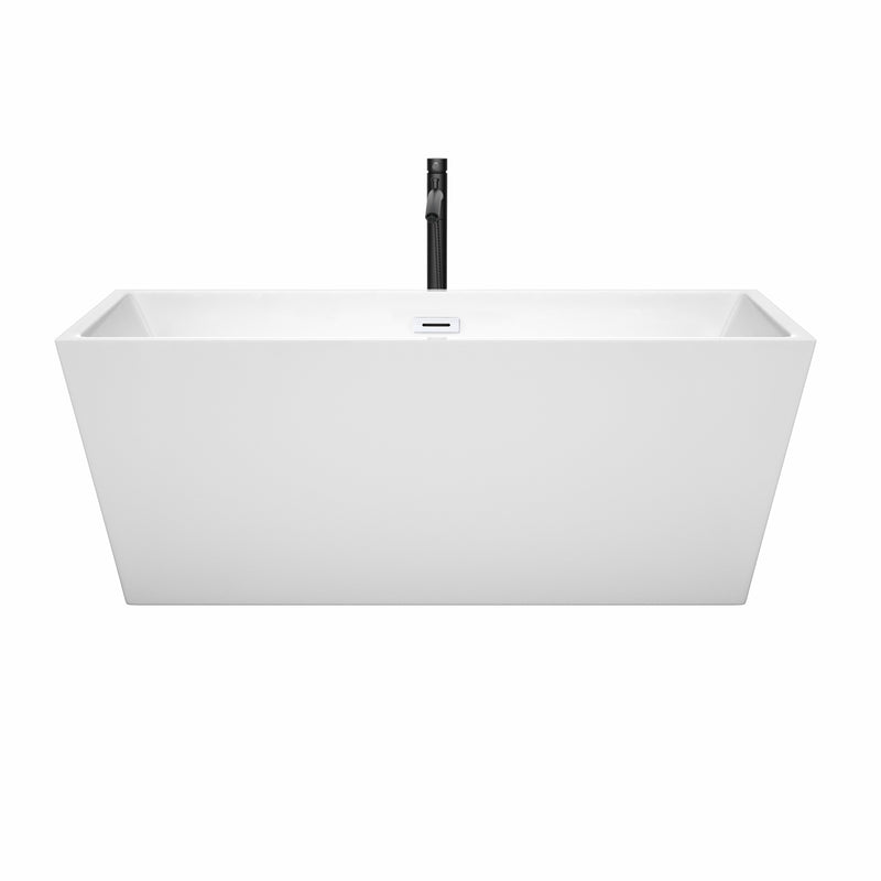 Wyndham Sara 63" Soaking Bathtub in White with Shiny White Trim and Floor Mounted Faucet in Matte Black WCBTK151463SWATPBK