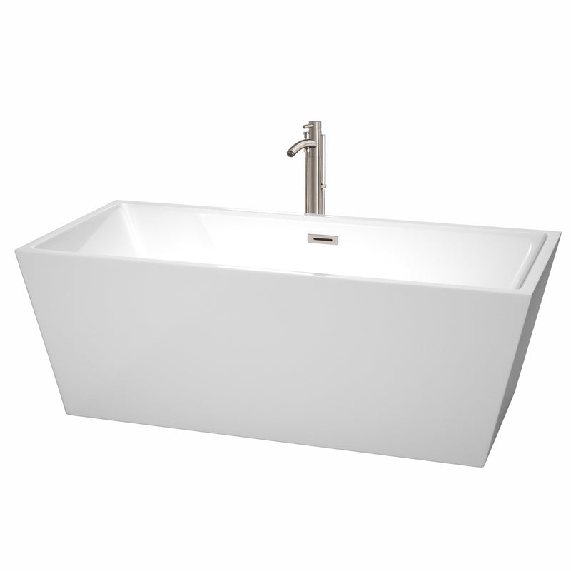 Wyndham Sara 67" Soaking Bathtub In White Brushed Nickel Trim And Brushed Nickel Floor Mounted Faucet WCBTK151467ATP11BN