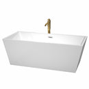 Wyndham Sara 67" Soaking Bathtub In White With Polished Chrome Trim And Floor Mounted Faucet In Brushed Gold WCBTK151467PCATPGD