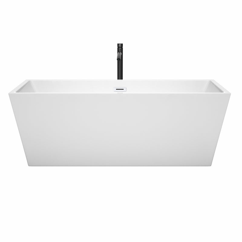 Wyndham Sara 67" Soaking Bathtub in White with Shiny White Trim and Floor Mounted Faucet in Matte Black WCBTK151467SWATPBK