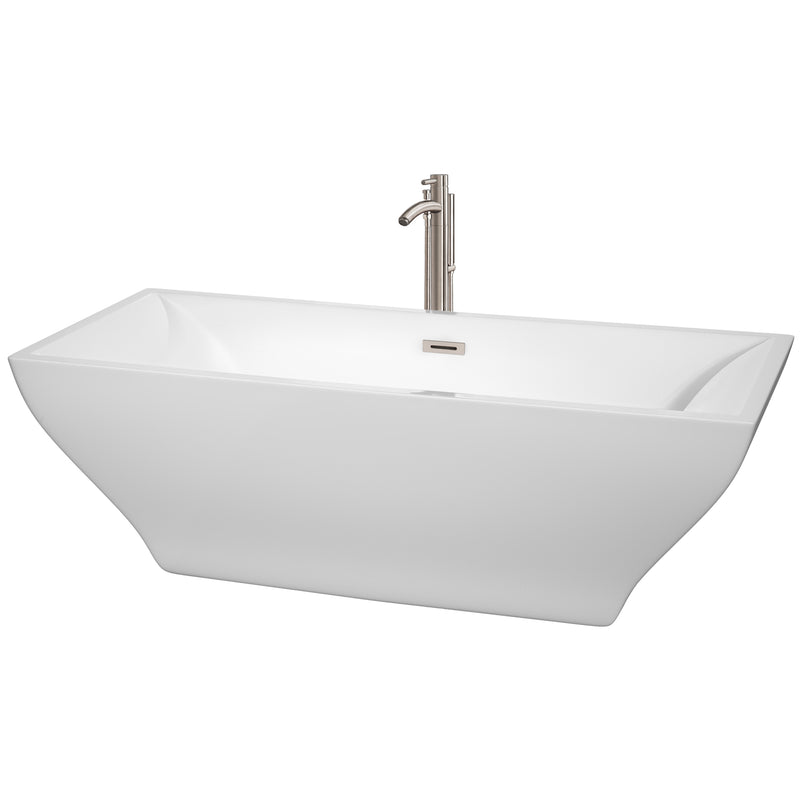 Wyndham Maryam 71" Soaking Bathtub In White Brushed Nickel Trim And Brushed Nickel Floor Mounted Faucet WCBTK151871ATP11BN