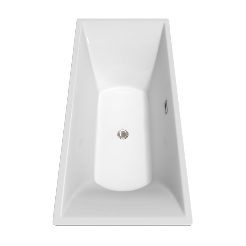 Wyndham Maryam 71" Soaking Bathtub in White Brushed Nickel Trim and Brushed Nickel Floor Mounted Faucet WCBTK151871ATP11BN