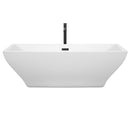 Wyndham Maryam 71" Soaking Bathtub in White with Floor Mounted Faucet Drain and Overflow Trim in Matte Black WCBTK151871MBATPBK