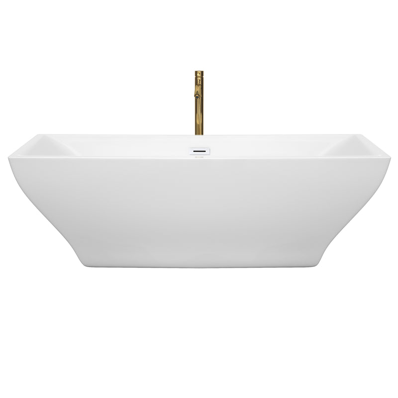 Wyndham Maryam 71" Soaking Bathtub in White with Shiny White Trim and Floor Mounted Faucet in Brushed Gold WCBTK151871SWATPGD