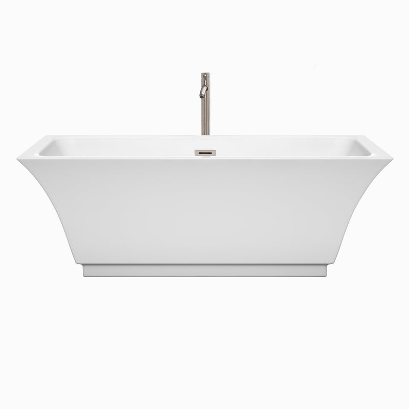 Wyndham Galina 67" Soaking Bathtub in White Brushed Nickel Trim and Brushed Nickel Floor Mounted Faucet WCBTK151967ATP11BN