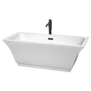 Wyndham Galina 67" Soaking Bathtub In White With Floor Mounted Faucet Drain And Overflow Trim In Matte Black WCBTK151967MBATPBK