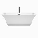 Wyndham Galina 67" Soaking Bathtub in White with Floor Mounted Faucet Drain and Overflow Trim in Matte Black WCBTK151967MBATPBK