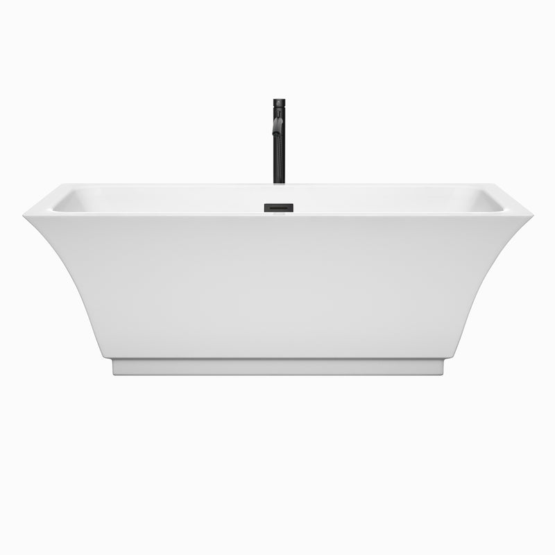 Wyndham Galina 67" Soaking Bathtub in White with Floor Mounted Faucet Drain and Overflow Trim in Matte Black WCBTK151967MBATPBK