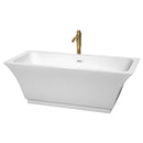 Wyndham Galina 67" Soaking Bathtub In White With Shiny White Trim And Floor Mounted Faucet In Brushed Gold WCBTK151967SWATPGD