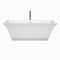 Wyndham Galina 67" Soaking Bathtub in White with Shiny White Trim and Floor Mounted Faucet in Brushed Gold WCBTK151967SWATPGD