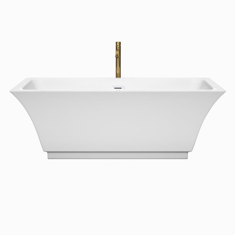 Wyndham Galina 67" Soaking Bathtub in White with Shiny White Trim and Floor Mounted Faucet in Brushed Gold WCBTK151967SWATPGD