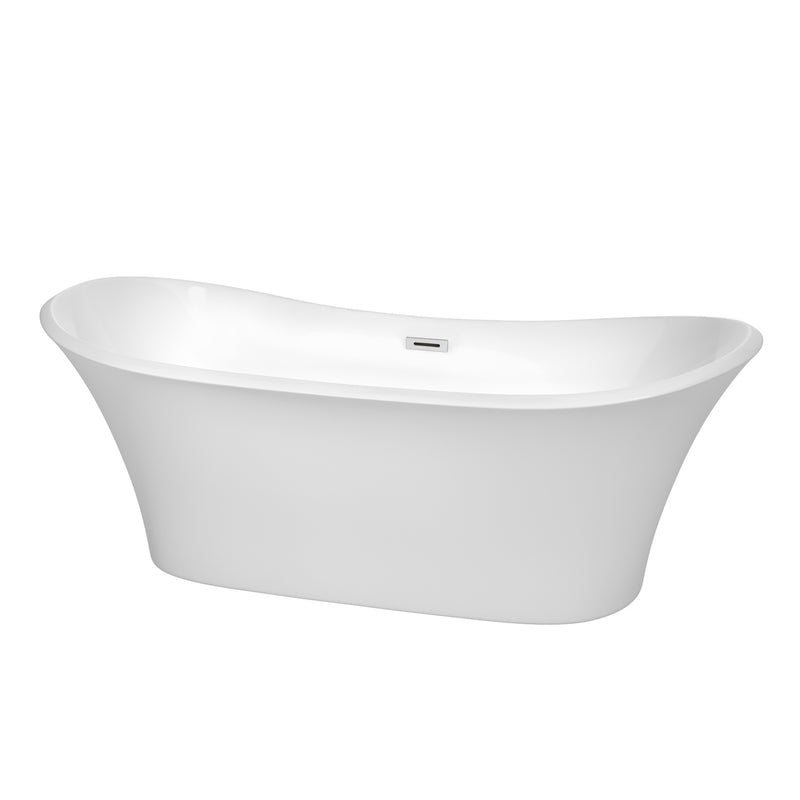 Wyndham Bolera 71" Soaking Bathtub In White With Polished Chrome Trim WCBTK152871