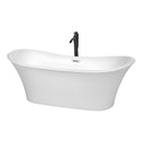 Wyndham Bolera 71" Soaking Bathtub In White With Polished Chrome Trim And Floor Mounted Faucet In Matte Black WCBTK152871PCATPBK