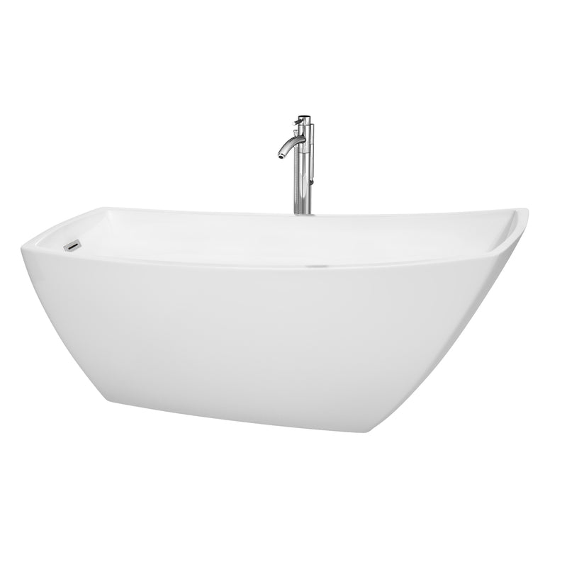 Wyndham Antigua 67" Soaking Bathtub In White Polished Chrome Trim And Polished Chrome Floor Mounted Faucet WCBTK153367ATP11PC