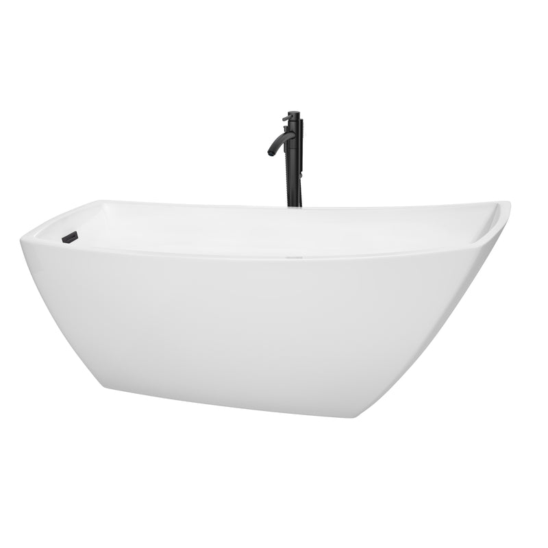 Wyndham Antigua 67" Soaking Bathtub In White With Floor Mounted Faucet Drain And Overflow Trim In Matte Black WCBTK153367MBATPBK