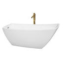 Wyndham Antigua 67" Soaking Bathtub In White With Polished Chrome Trim And Floor Mounted Faucet In Brushed Gold WCBTK153367PCATPGD