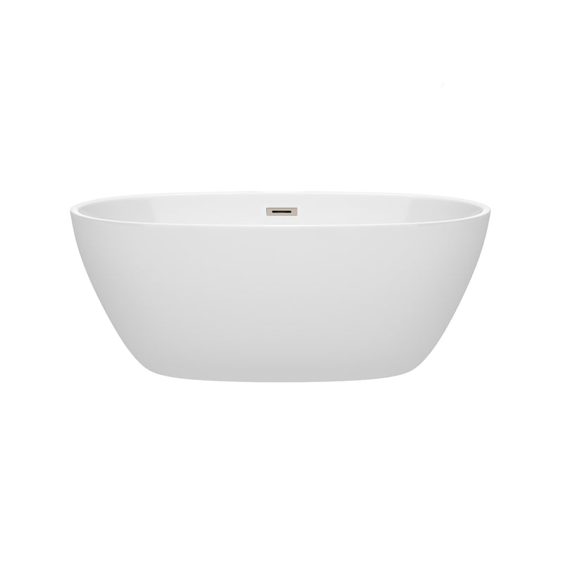 Wyndham Juno 59" Soaking Bathtub in White with Brushed Nickel Trim WCBTK156159BNTRIM