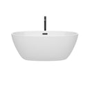 Wyndham Juno 59" Soaking Bathtub in White with Floor Mounted Faucet Drain and Overflow Trim in Matte Black WCBTK156159MBATPBK