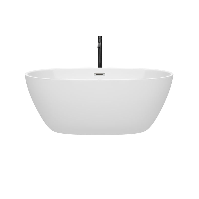 Wyndham Juno 59" Soaking Bathtub in White with Polished Chrome Trim and Floor Mounted Faucet in Matte Black WCBTK156159PCATPBK