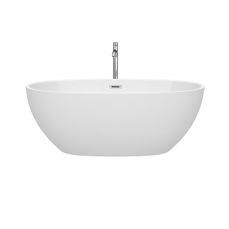 Wyndham Juno 63" Soaking Bathtub in White Polished Chrome Trim and Polished Chrome Floor Mounted Faucet WCBTK156163ATP11PC