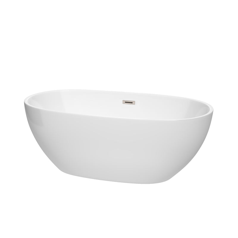 Wyndham Juno 63" Soaking Bathtub In White With Brushed Nickel Trim WCBTK156163BNTRIM