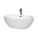 Wyndham Juno 63" Soaking Bathtub In White With Floor Mounted Faucet Drain And Overflow Trim In Matte Black WCBTK156163MBATPBK