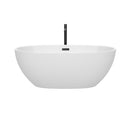 Wyndham Juno 63" Soaking Bathtub in White with Floor Mounted Faucet Drain and Overflow Trim in Matte Black WCBTK156163MBATPBK