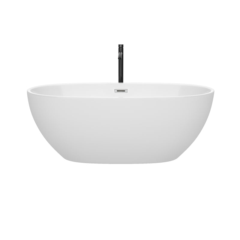 Wyndham Juno 63" Soaking Bathtub in White with Polished Chrome Trim and Floor Mounted Faucet in Matte Black WCBTK156163PCATPBK