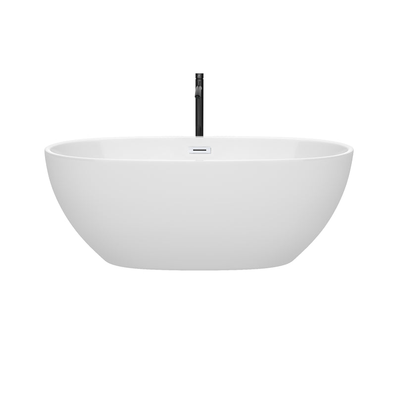 Wyndham Juno 63" Soaking Bathtub in White with Shiny White Trim and Floor Mounted Faucet in Matte Black WCBTK156163SWATPBK