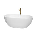 Wyndham Juno 63" Soaking Bathtub In White With Shiny White Trim And Floor Mounted Faucet In Brushed Gold WCBTK156163SWATPGD