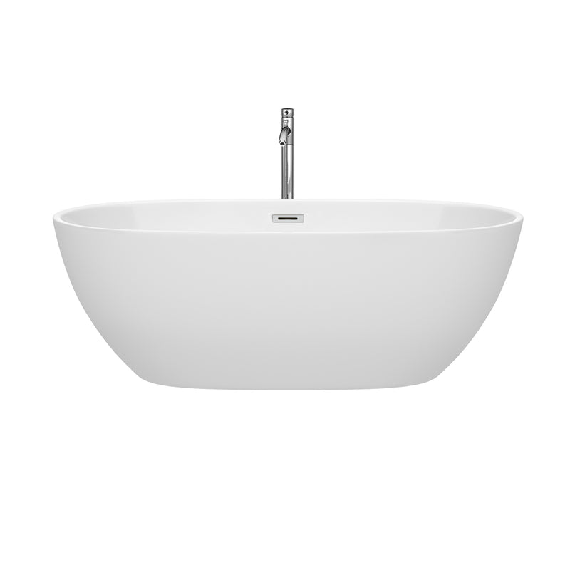 Wyndham Juno 67" Soaking Bathtub in White Polished Chrome Trim and Polished Chrome Floor Mounted Faucet WCBTK156167ATP11PC