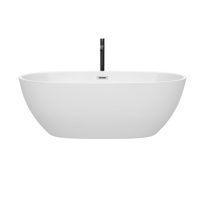 Wyndham Juno 67" Soaking Bathtub in White with Polished Chrome Trim and Floor Mounted Faucet in Matte Black WCBTK156167PCATPBK