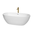 Wyndham Juno 67" Soaking Bathtub In White With Polished Chrome Trim And Floor Mounted Faucet In Brushed Gold WCBTK156167PCATPGD