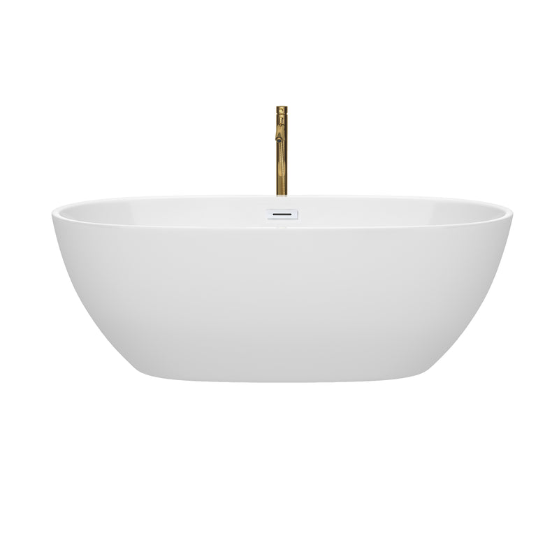 Wyndham Juno 67" Soaking Bathtub in White with Shiny White Trim and Floor Mounted Faucet in Brushed Gold WCBTK156167SWATPGD