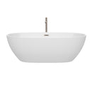 Wyndham Juno 71" Soaking Bathtub in White Brushed Nickel Trim and Brushed Nickel Floor Mounted Faucet WCBTK156171ATP11BN