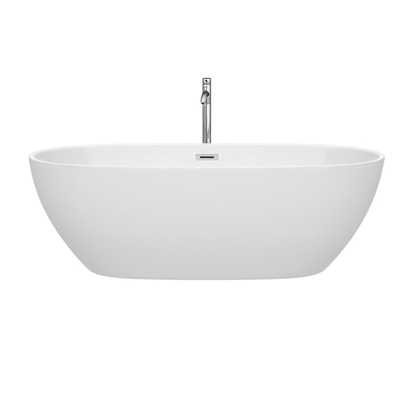 Wyndham Juno 71" Soaking Bathtub in White Polished Chrome Trim and Polished Chrome Floor Mounted Faucet WCBTK156171ATP11PC