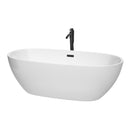 Wyndham Juno 71" Soaking Bathtub In White With Floor Mounted Faucet Drain And Overflow Trim In Matte Black WCBTK156171MBATPBK