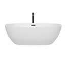 Wyndham Juno 71" Soaking Bathtub in White with Floor Mounted Faucet Drain and Overflow Trim in Matte Black WCBTK156171MBATPBK