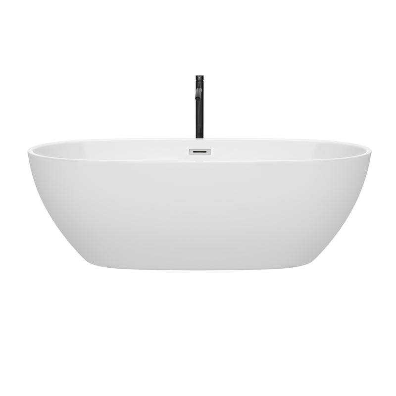 Wyndham Juno 71" Soaking Bathtub in White with Polished Chrome Trim and Floor Mounted Faucet in Matte Black WCBTK156171PCATPBK