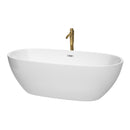 Wyndham Juno 71" Soaking Bathtub In White With Polished Chrome Trim And Floor Mounted Faucet In Brushed Gold WCBTK156171PCATPGD