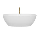 Wyndham Juno 71" Soaking Bathtub in White with Polished Chrome Trim and Floor Mounted Faucet in Brushed Gold WCBTK156171PCATPGD