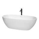 Wyndham Juno 71" Soaking Bathtub In White With Shiny White Trim And Floor Mounted Faucet In Matte Black WCBTK156171SWATPBK